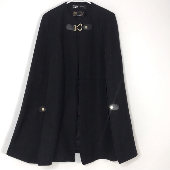 Zara Jackets & Coats Zara X Black Manteco Wool Side Vent Cape Coat